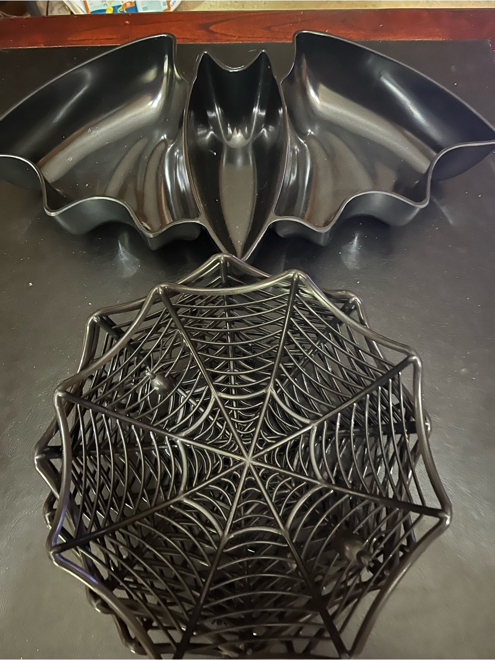 Black Spiderweb and Bat Halloween Serving Pieces-Lot of five items